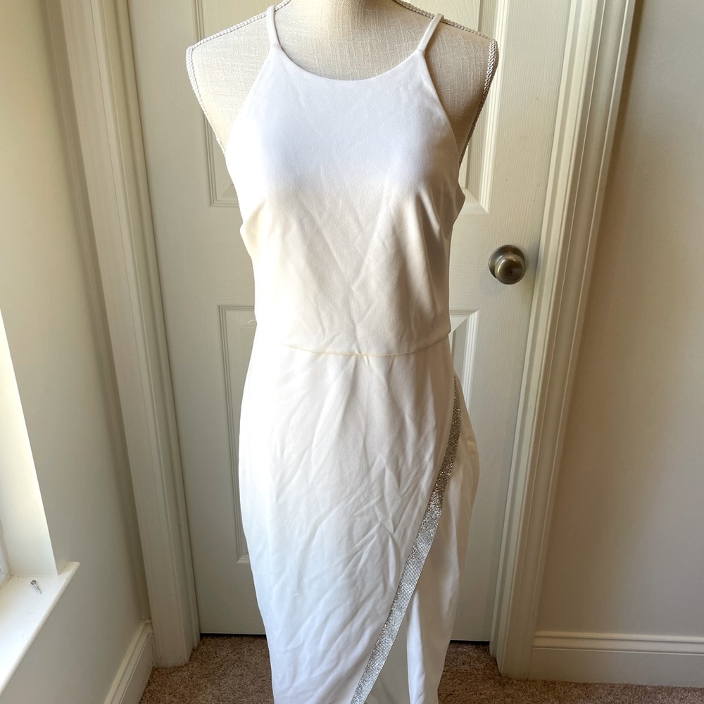 Halter white slit dress